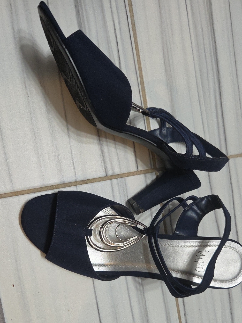 Impo Navy Blue Dress Sandals Ankle Strap Formal Heels.